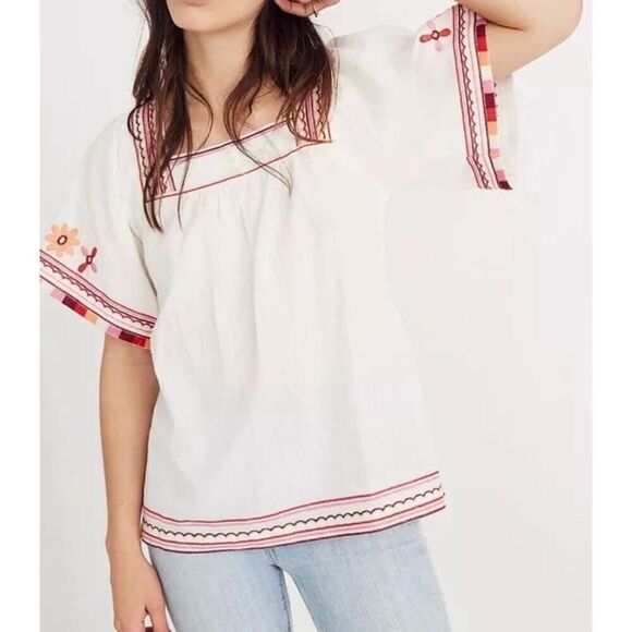 MADEWELL Embroidered Sandblossom Top Size Small, White Wash - Picture 7 of 9
